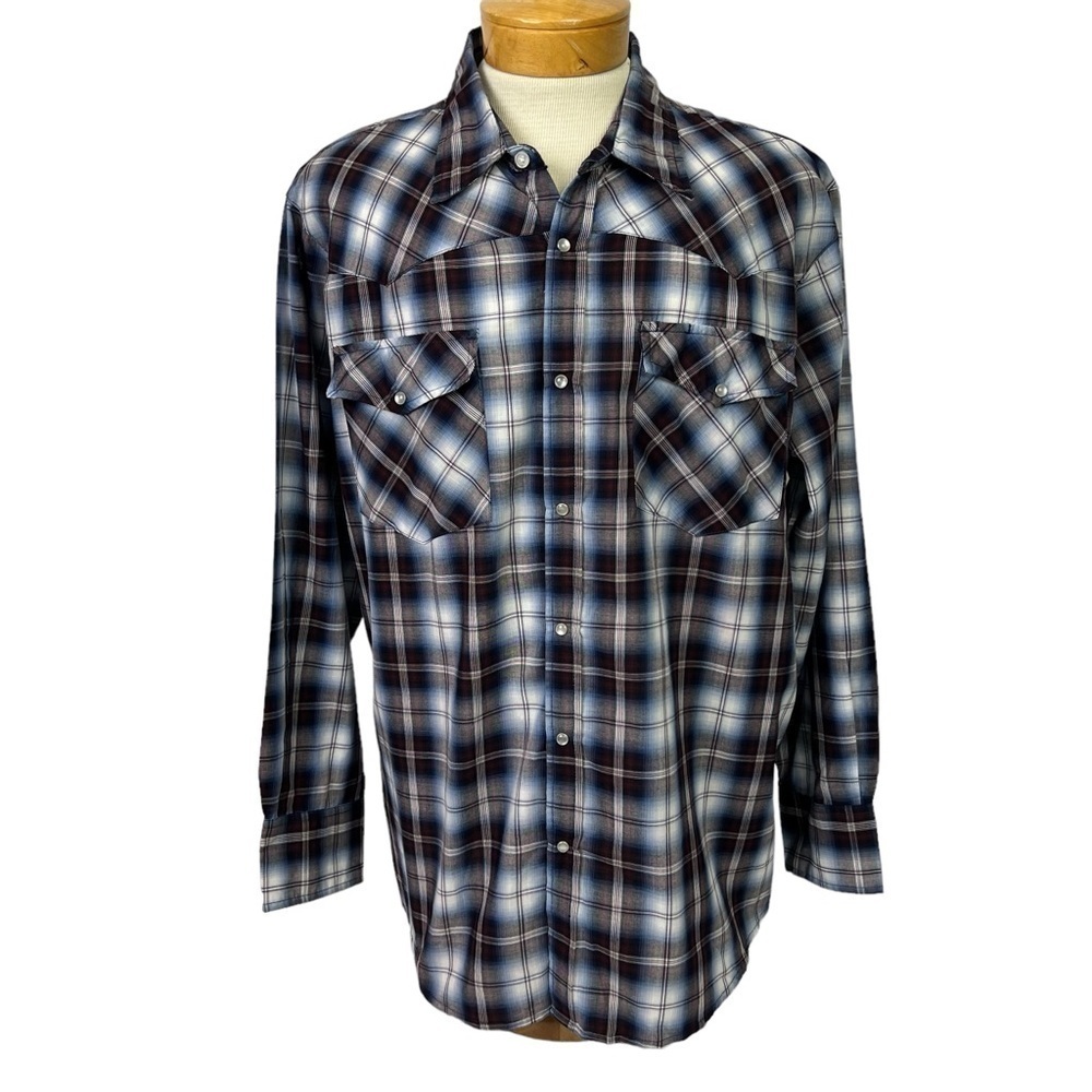 Bit & Bridle Men’s White Pearl Snap Western Shirt Sz 2X Multi Color Plaid